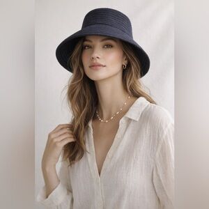 BOUTIQUE Black Textured Woven Bucket Hat Minimal Chic Accessory